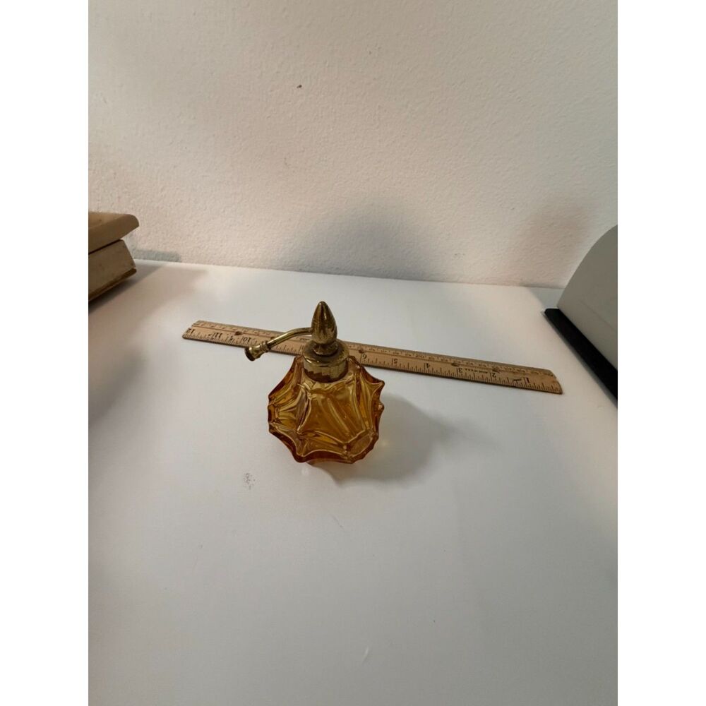 vtg bohemian art deco amber cut glass perfume bottle